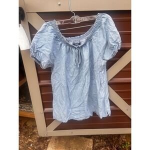 Chaps Womens Light‎ Wash Denim Off Shoulder Smocked Top Size S